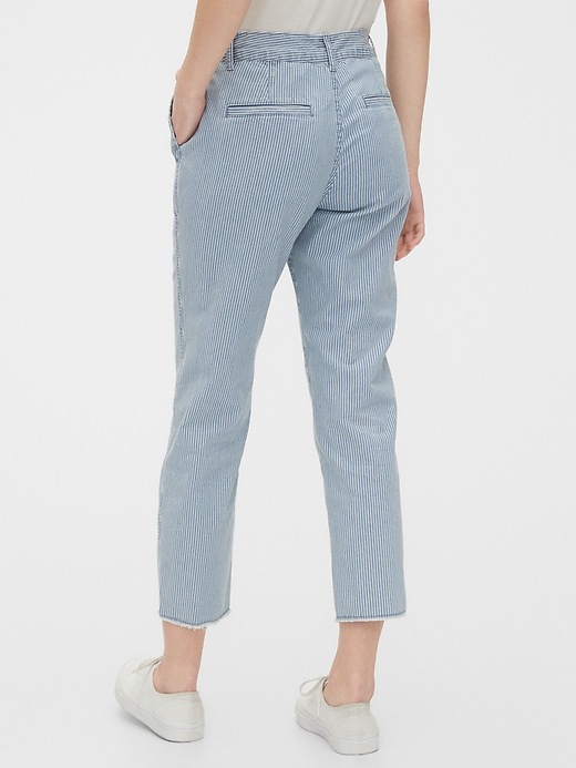 2 of 8 showing, with the color blue railroad stripe of product High Rise Utility Khakis
