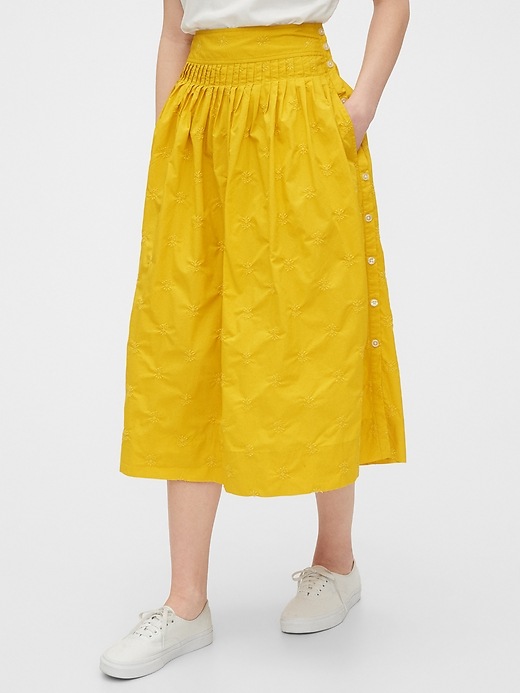 Image number 1 showing, Embroided Midi Skirt in Poplin