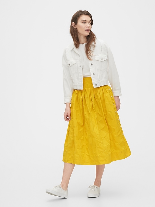 Image number 3 showing, Embroided Midi Skirt in Poplin