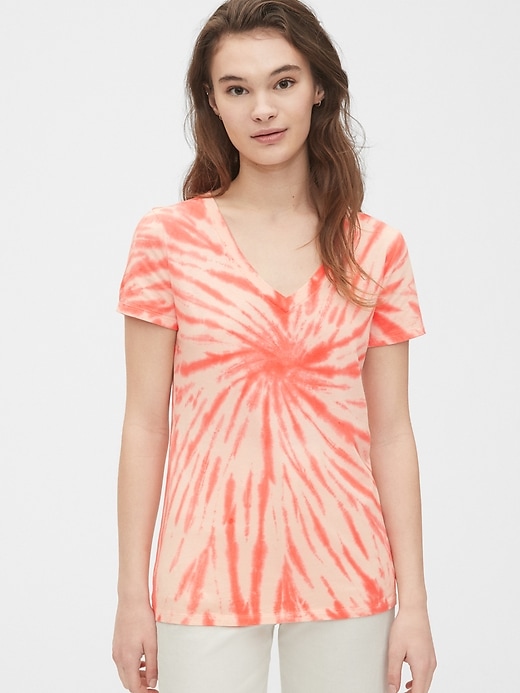 1 of 8 showing, with the color pink coral tie dye of product Vintage V-Neck T-Shirt