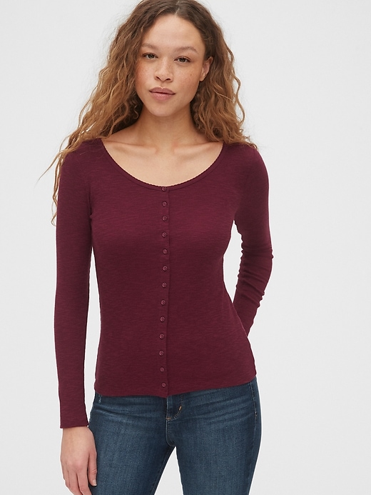 Image number 7 showing, Ribbed Button-Front T-Shirt