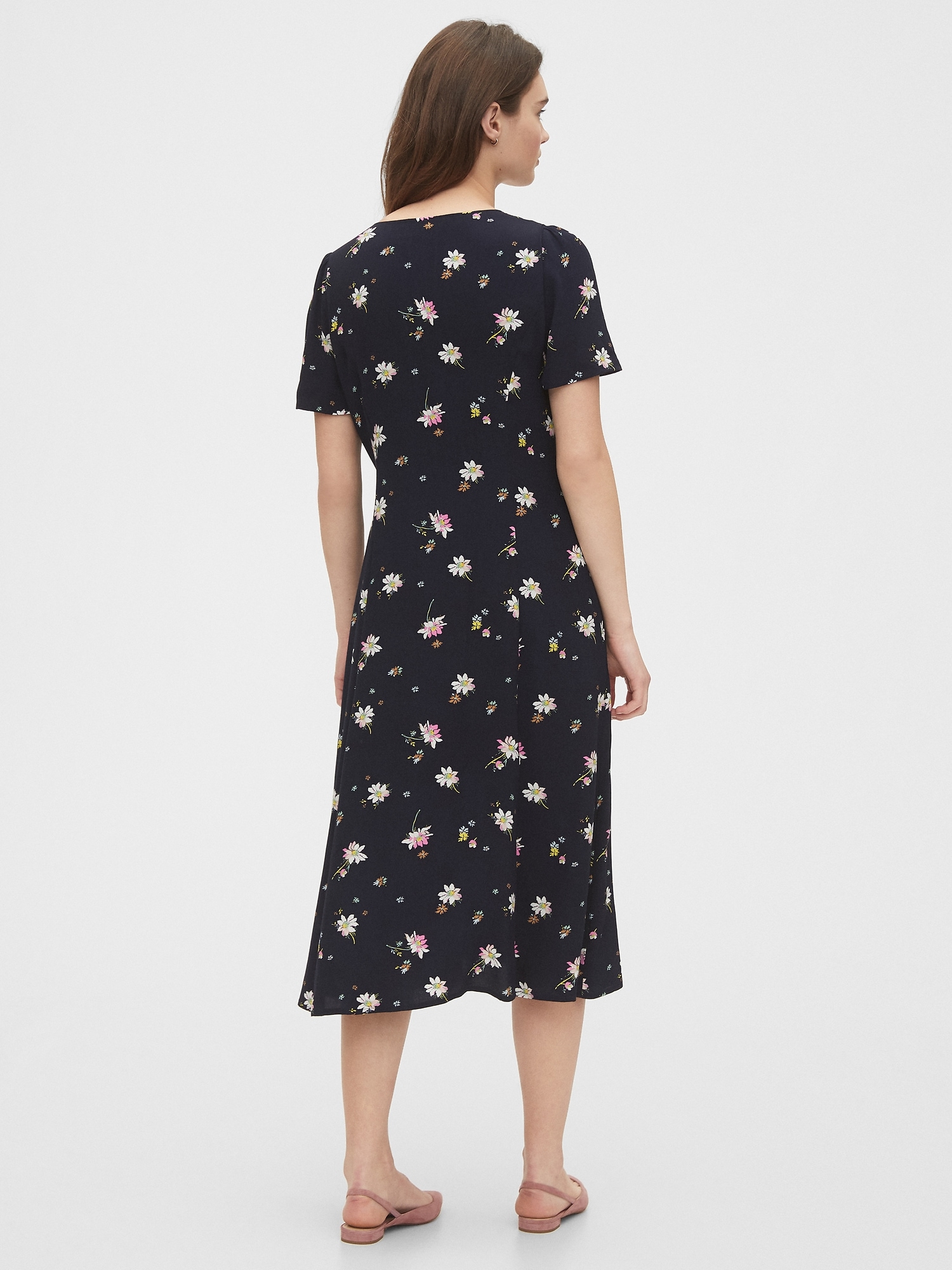 short sleeve button front midi dress