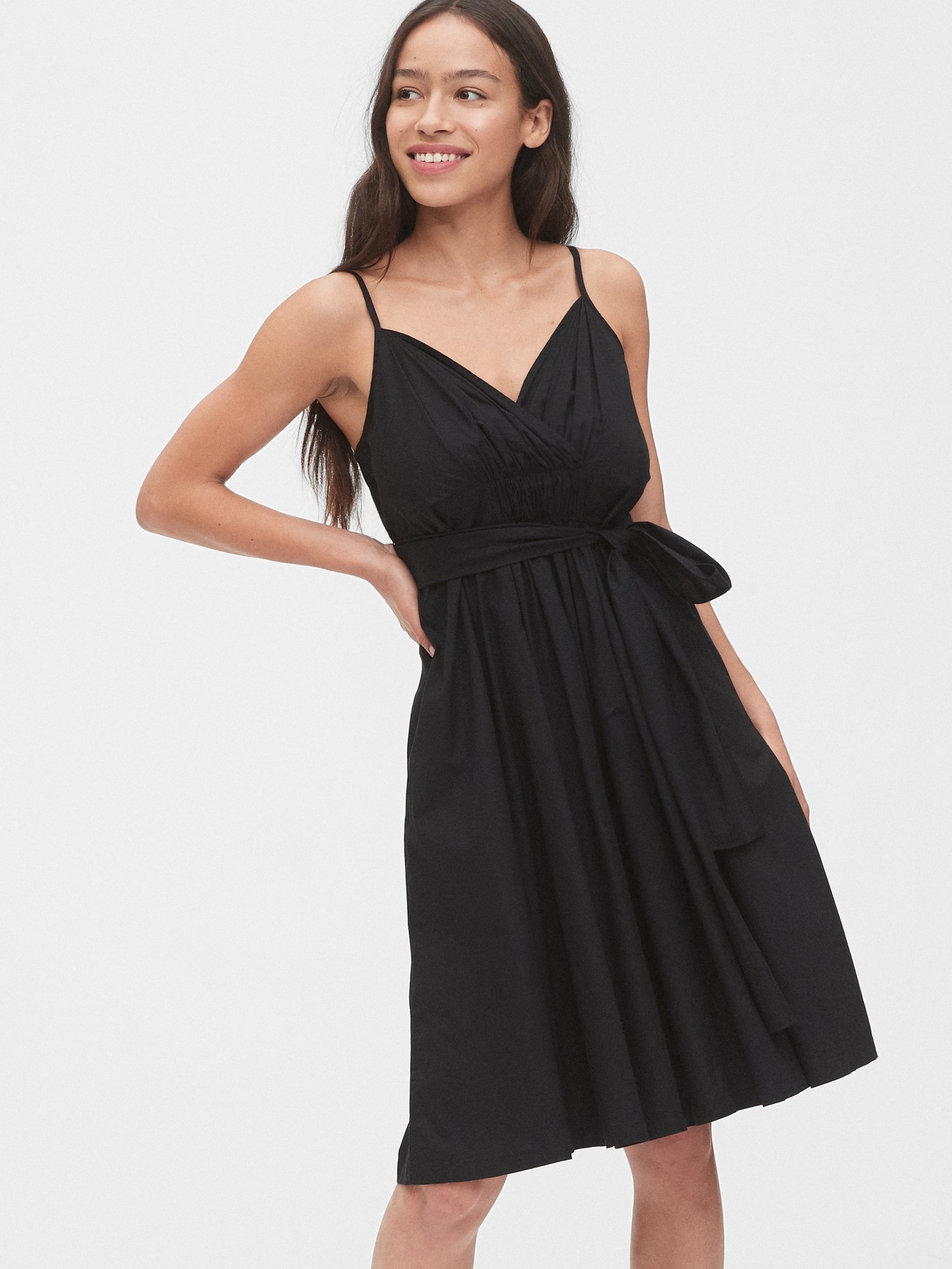 wrap front pleated cami dress