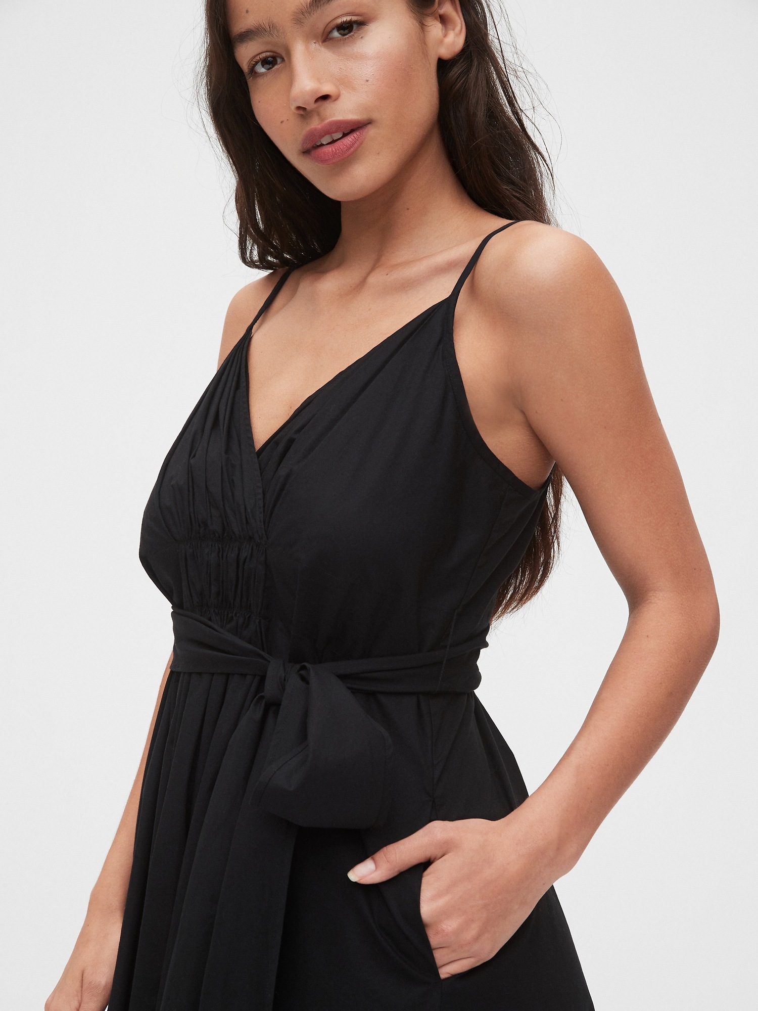 wrap front pleated cami dress
