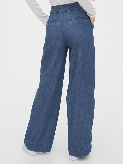 2 of 8 showing, with the color medium indigo of product High Rise Wide-Leg Pants