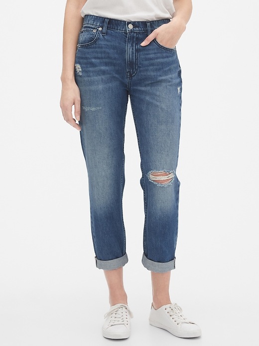 Gap Mid Rise Distressed Boyfriend Jeans