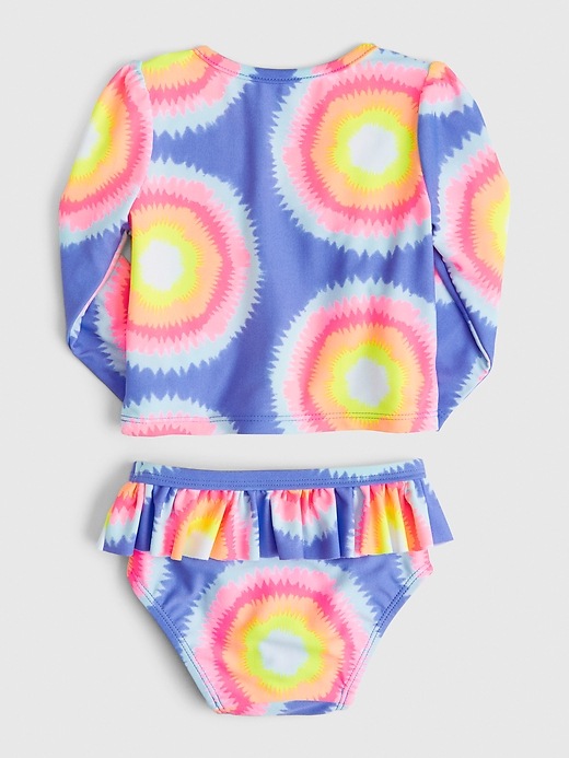 2 of 8 showing, with the color belle blue of product Baby Ruffle Rash Guard Swim Set