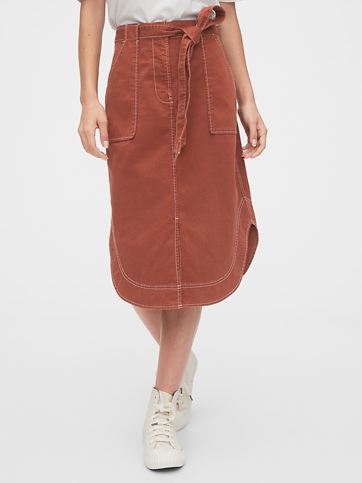 Khaki Shirttail Midi Skirt Gap