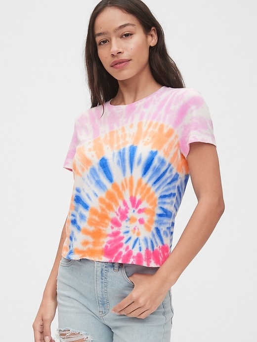 1 of 8 showing, with the color multi tie dye of product Authentic Cropped Print T-Shirt
