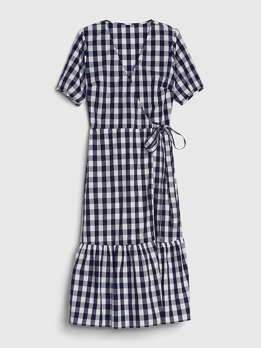 blue gingham wrap dress