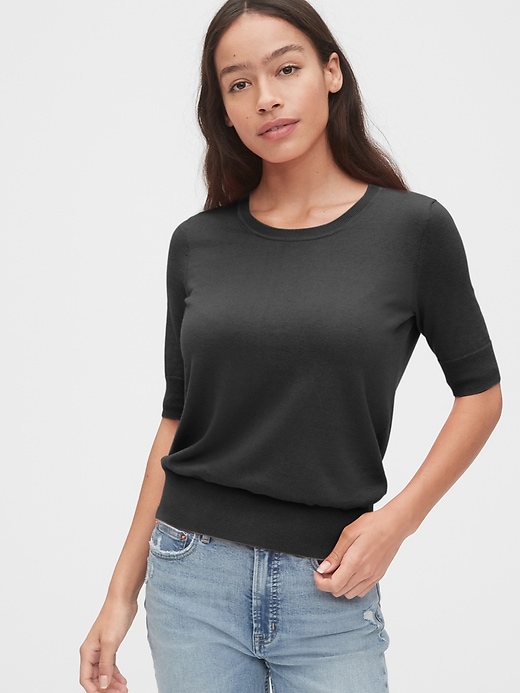 1 of 8 showing, with the color true black of product Crewneck Sweater in Modal