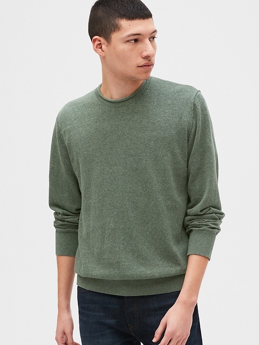 Image number 1 showing, Crewneck Sweater in Linen-Cotton