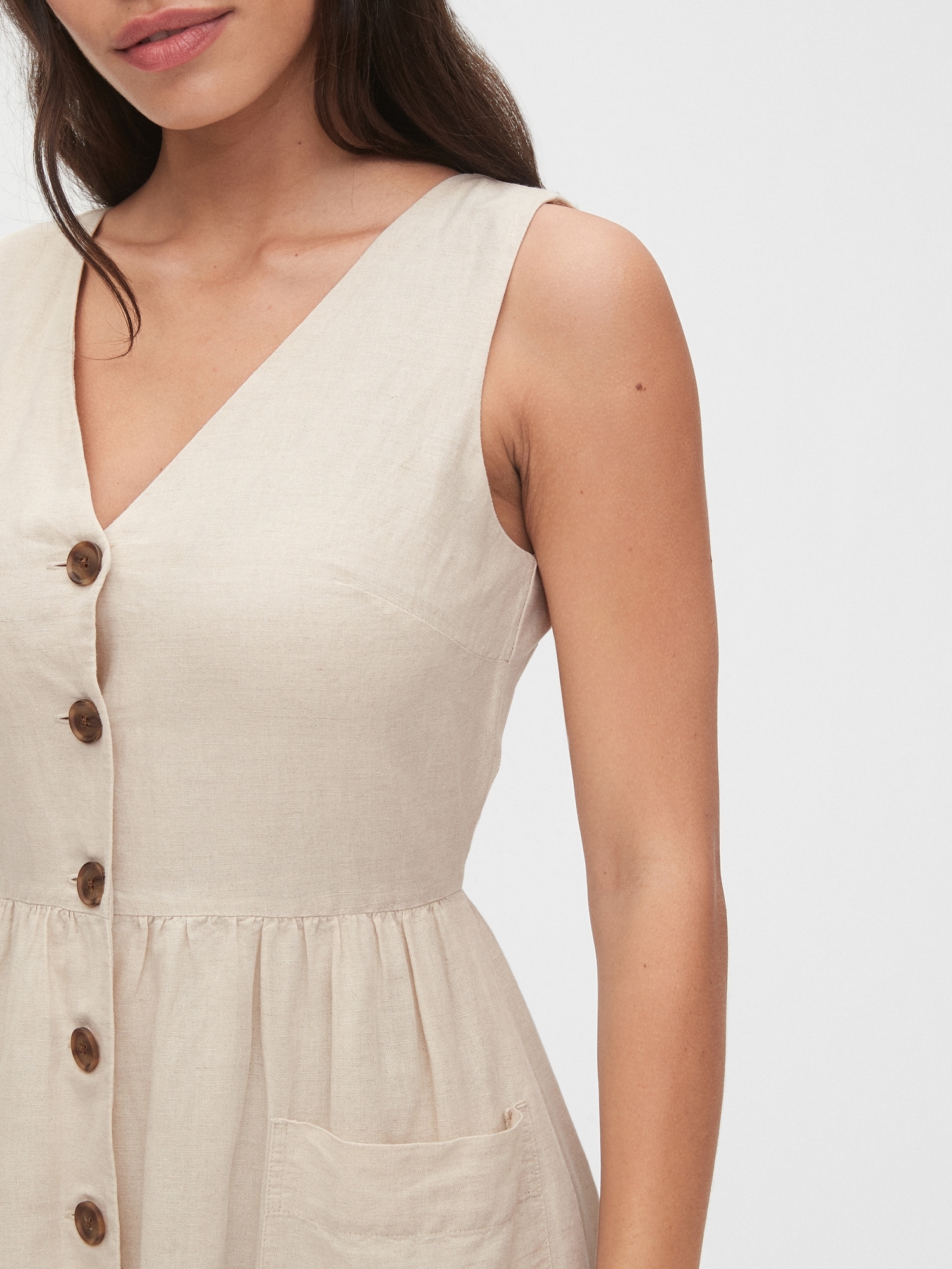 linen button front midi dress