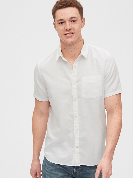 1 of 8 showing, with the color white of product Button-Front Shirt in Linen-Cotton