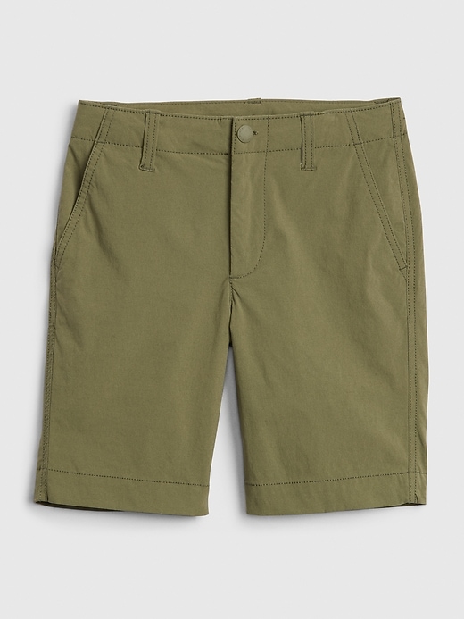 1 of 8 showing, with the color iguana green of product Kids Hybrid Tech Short with QuickDry
