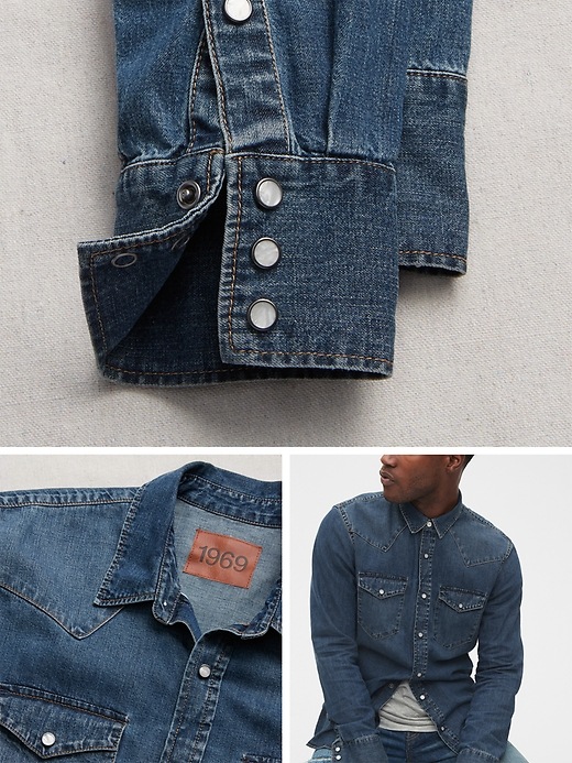 2 of 8 showing, with the color antique worn indigo of product 1969 Premium Selvedge Denim Shirt