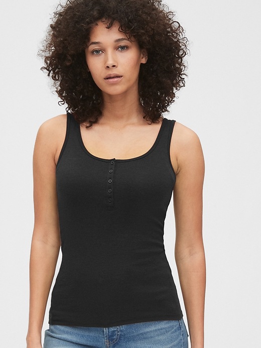 1 of 8 showing, with the color true black of product Modern Henley Tank Top