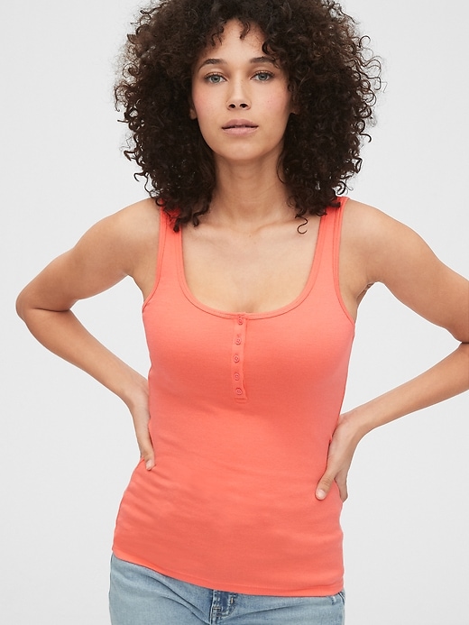1 of 8 showing, with the color pink reef of product Modern Henley Tank Top