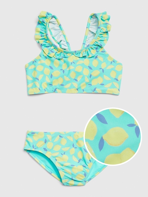 1 of 8 showing, with the color blue lemon print of product Kids Ruffle Lemon Swim Two-Piece