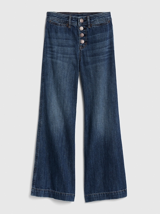 1 of 8 showing, with the color dark wash of product Kids Organic Cotton High Rise Wide-Leg Jeans