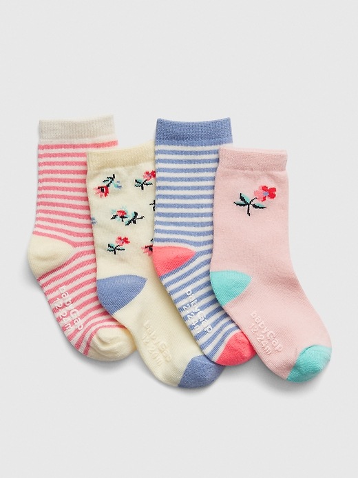 View large product image 1 of 1. Toddler Floral Stripe Crew Socks (4-Pack)