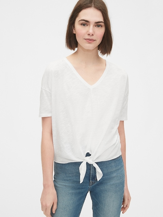 Image number 9 showing, Slub Cropped Tie-Front T-Shirt
