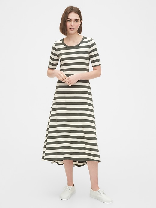 1 of 8 showing, with the color green stripe of product Short Sleeve Midi Dress
