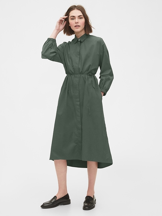 1 of 8 showing, with the color new vintage green of product Three-Quarter Sleeve Midi Shirtdress