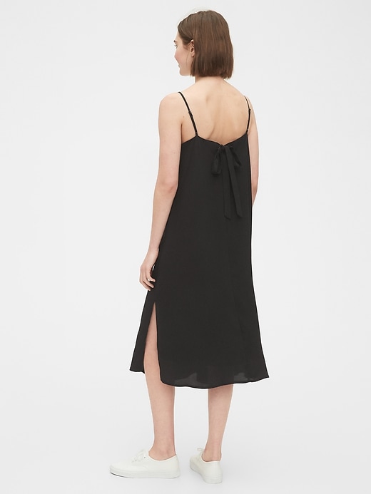 2 of 8 showing, with the color true black of product Tie-Back Cami Midi Dress