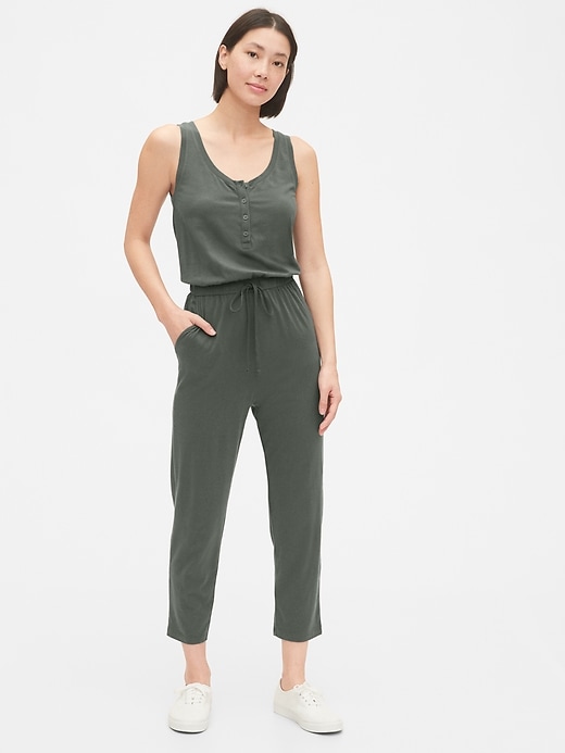 View large product image 1 of 1. Henley Knit Jumpsuit