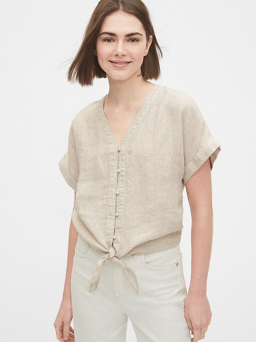 Image number 1 showing, Tie-Front Cropped Top