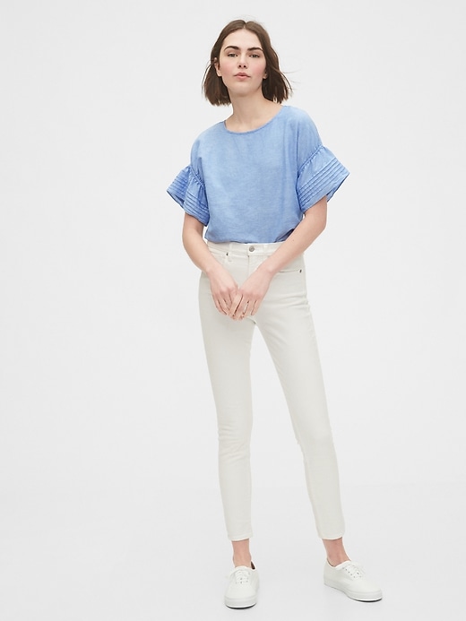 Image number 3 showing, Linen-Cotton Pintuck Sleeve Top