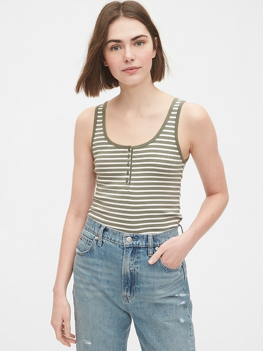 Image number 1 showing, Modern Henley Striped Tank Top
