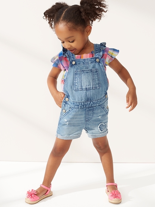 Image number 4 showing, Toddler Denim Ruffle Overalls