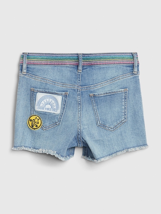 Image number 3 showing, Kids Embroidered Patch High Rise Denim Shorts