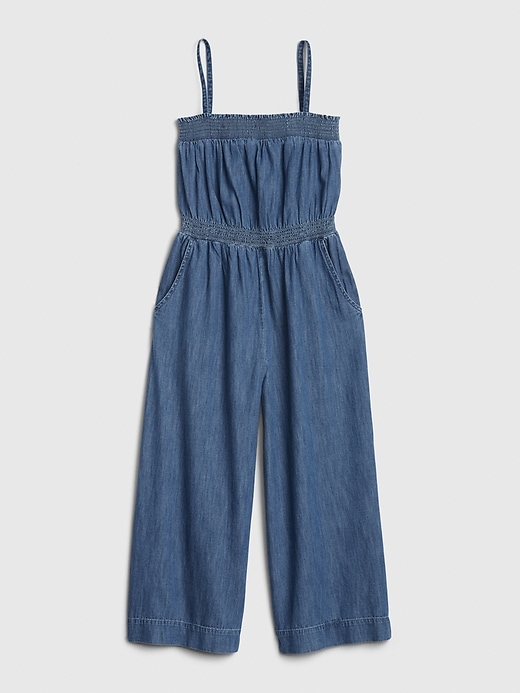 1 of 8 showing, with the color deep blue wash of product Denim Wide Leg Crop Jumpsuit