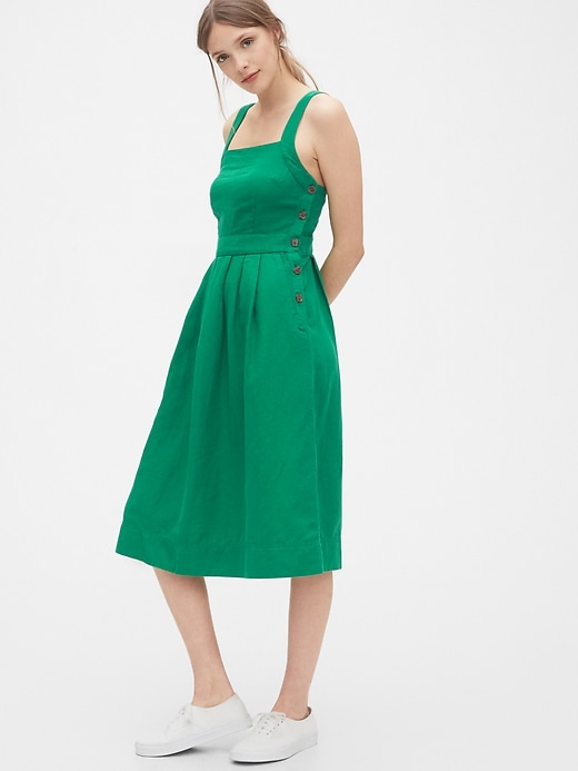 View large product image 1 of 1. Apron Midi Dress in Linen-Cotton