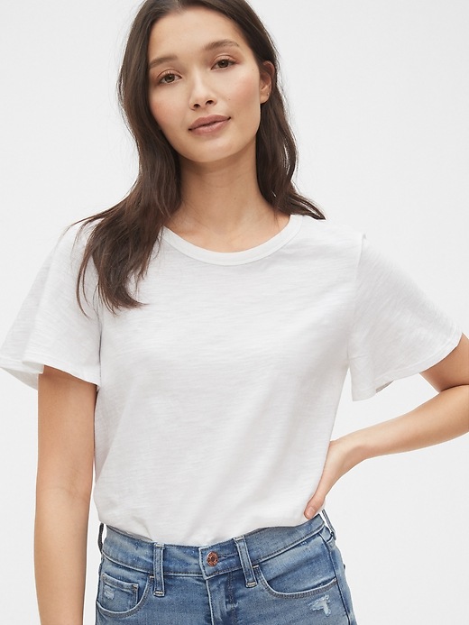 1 of 8 showing, with the color fresh white of product Slub Flutter Sleeve T-Shirt