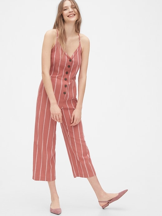 1 of 8 showing, with the color red stripe of product Tie-Back Cami Jumpsuit