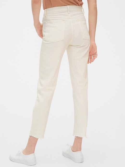 2 of 8 showing, with the color ecru of product High Rise Cheeky Straight Jeans with Raw Hem
