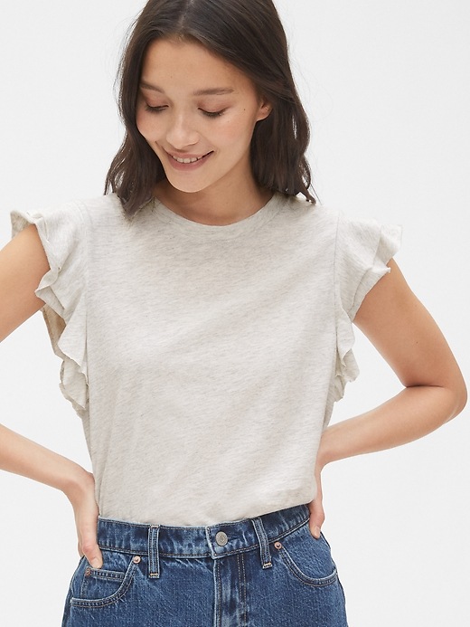 1 of 8 showing, with the color heather grey of product Slub Ruffle Sleeve T-Shirt