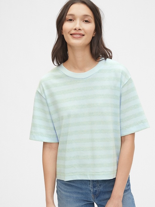 1 of 8 showing, with the color light blue stripe of product Cropped Striped T-Shirt