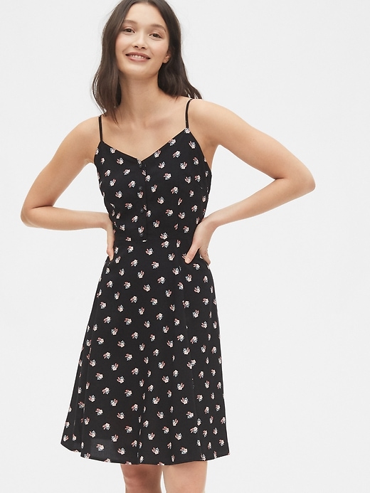 1 of 8 showing, with the color black floral of product Cami Fit & Flare Dress