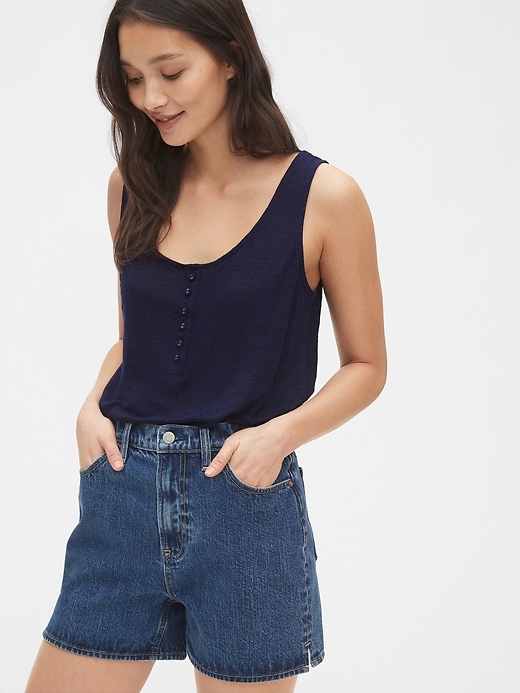 1 of 8 showing, with the color navy blue of product Henley Tank Top in Linen
