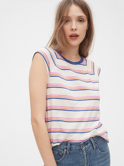View large product image 1 of 1. Striped Sleeveless Raglan T-Shirt