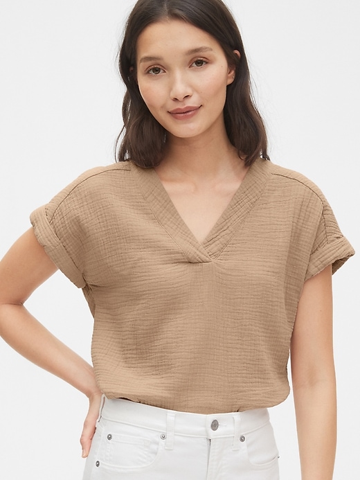 View large product image 1 of 1. V-Neck Gauze Top