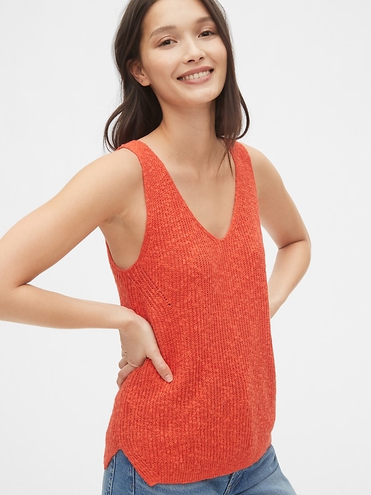 Image number 9 showing, Ribbed V-Neck Sweater Tank in Linen-Cotton