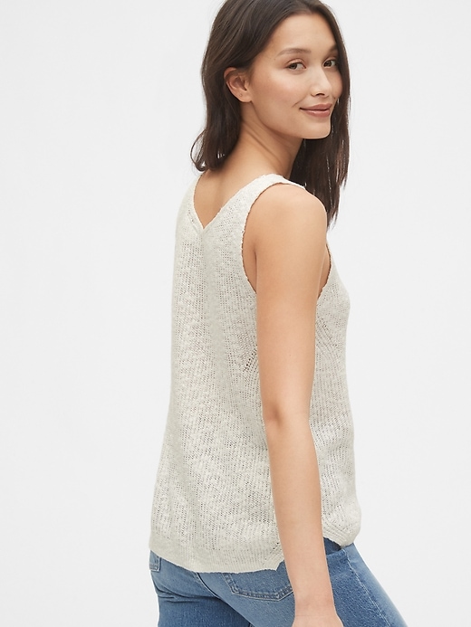Image number 2 showing, Ribbed V-Neck Sweater Tank in Linen-Cotton