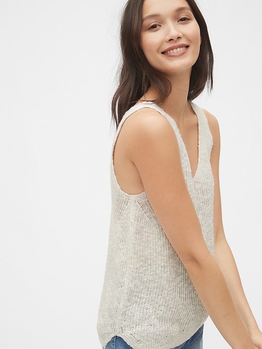 Image number 5 showing, Ribbed V-Neck Sweater Tank in Linen-Cotton