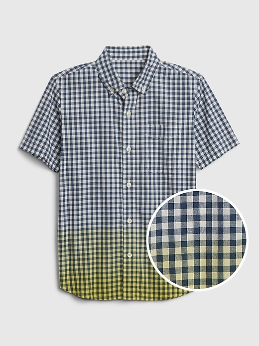 1 of 8 showing, with the color yellow dip dye of product Kids Poplin Button-Up Shirt